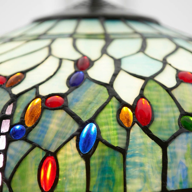 Interiors1900-66148 - Dragonfly - Satin Black 3 Light Pendant with Tiffany Glass