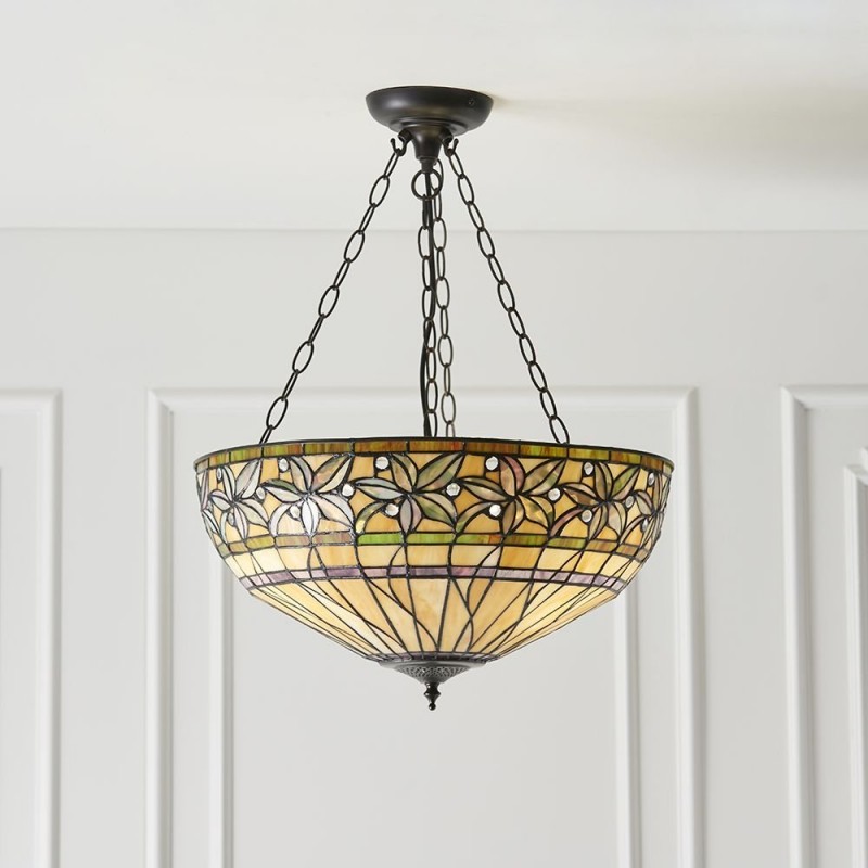 Interiors1900-66401 - Ashtead - Tiffany Glass & Dark Bronze 3 Light Pendant