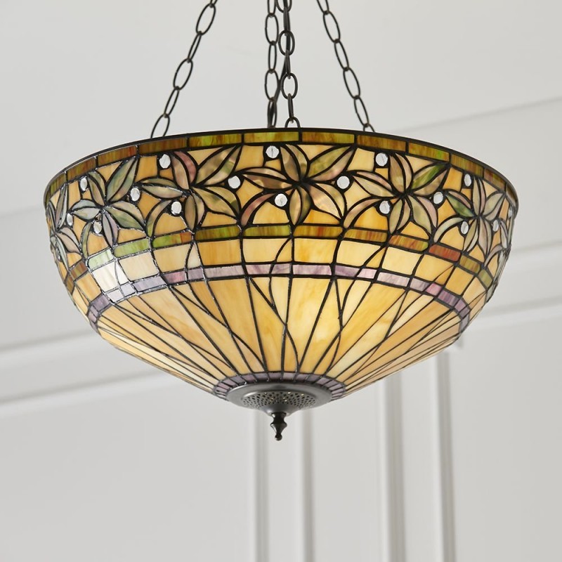 Ceiling Lights - Ashtead - Tiffany Glass & Dark Bronze 3 Light Pendant Interiors1900-66401 - Ashtead - Tiffany Glass & Dark Bronze 3 Light Pendant