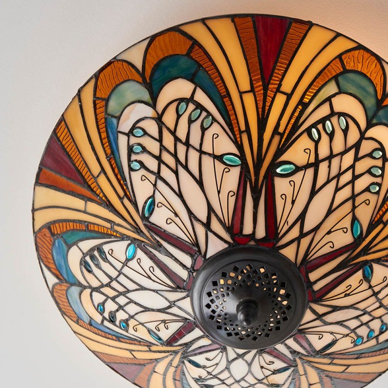 Interiors1900-70241 - Hector - Satin Black 2 Light Flush with Tiffany Glass