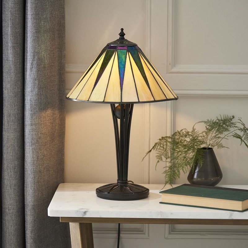 Interiors1900-70367 - Dark Star - Tiffany Glass & Black Small Table Lamp