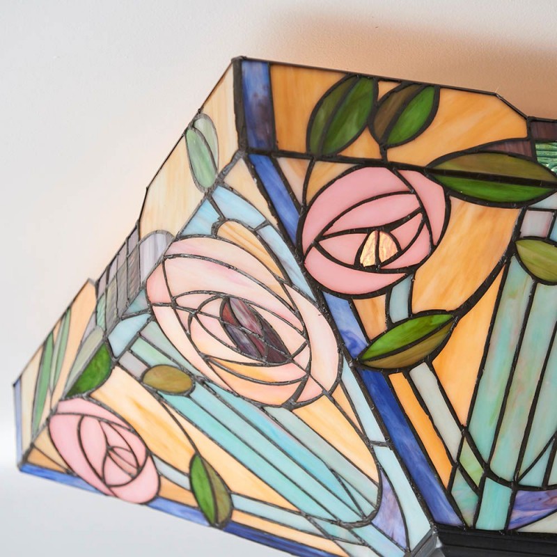 Interiors1900-70698 - Willow - Satin Black 2 Light Flush with Tiffany Glass