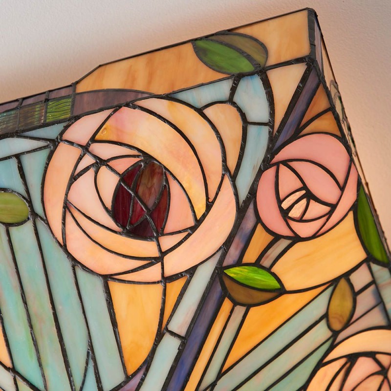 Interiors1900-70698 - Willow - Satin Black 2 Light Flush with Tiffany Glass