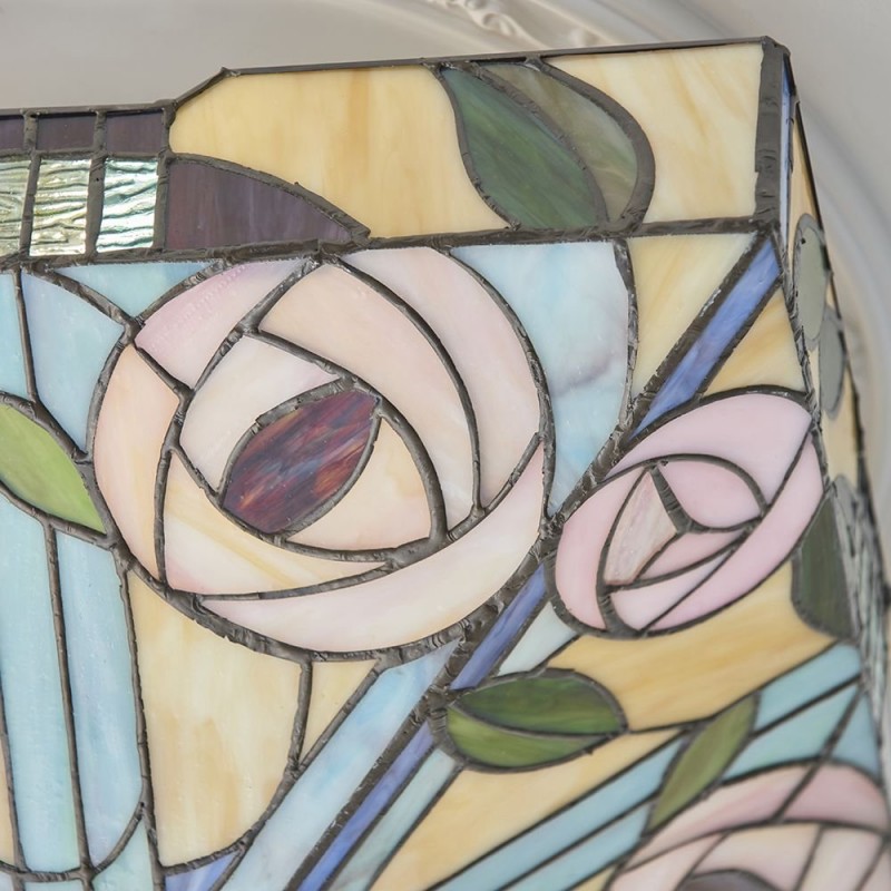 Interiors1900-70699 - Willow - Satin Black 2 Light Flush with Tiffany Glass