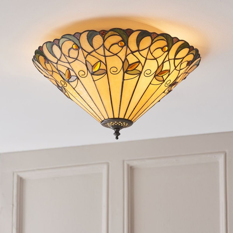 Ceiling Lights - Jamelia - Tiffany Glass & Dark Bronze Medium Flush Interiors1900-70704 - Jamelia - Tiffany Glass & Dark Bronze Medium Flush