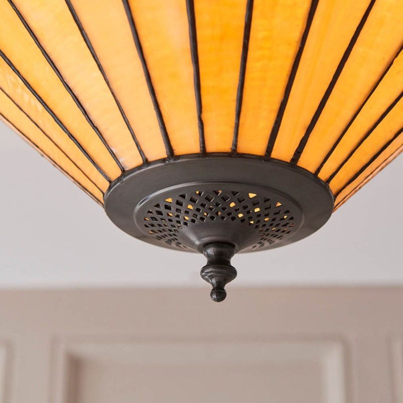 Interiors1900-70706 - Jamelia - Satin Black 2 Light Semi Flush with Tiffany Glass