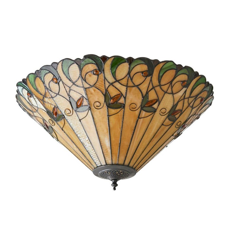 Interiors1900-70706 - Jamelia - Satin Black 2 Light Semi Flush with Tiffany Glass
