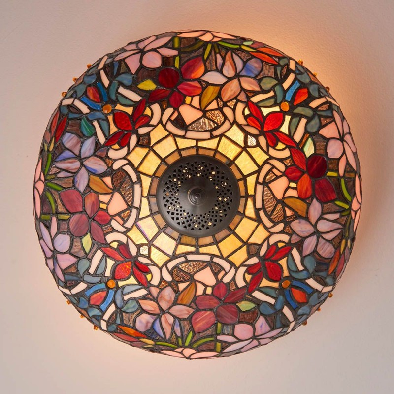 Interiors1900-70709 - Sullivan - Satin Black 2 Light Flush with Tiffany Glass