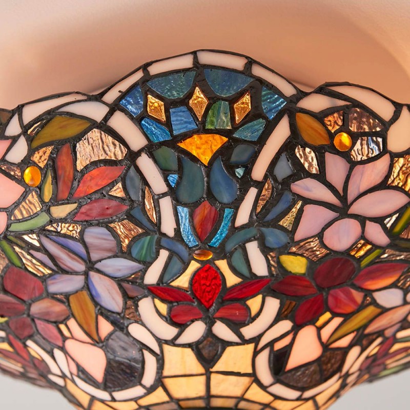 Interiors1900-70709 - Sullivan - Satin Black 2 Light Flush with Tiffany Glass