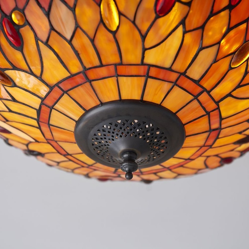 Ceiling Lights - Dragonfly Flame - Tiffany Glass & Dark Bronze Flush Interiors1900-70721 - Dragonfly Flame - Tiffany Glass & Dark Bronze Flush