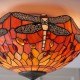 Interiors1900-70721 - Dragonfly Flame - Satin Black 2 Light Flush with Tiffany Glass