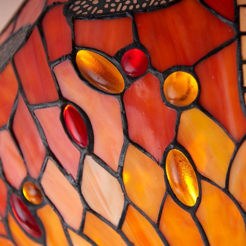 Interiors1900-70721 - Dragonfly Flame - Satin Black 2 Light Flush with Tiffany Glass