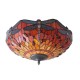 Interiors1900-70721 - Dragonfly Flame - Satin Black 2 Light Flush with Tiffany Glass