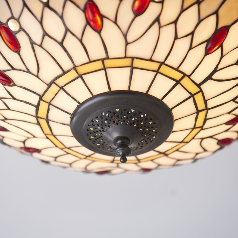 Ceiling Lights - Dragonfly Beige - Tiffany Glass & Dark Bronze Flush Interiors1900-70723 - Dragonfly Beige - Tiffany Glass & Dark Bronze Flush