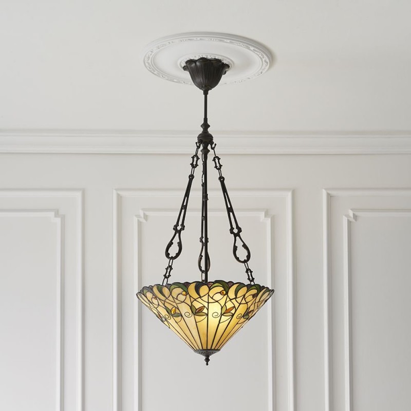 Interiors1900-70741 - Jamelia - Tiffany Glass & Dark Bronze 3 Light Pendant