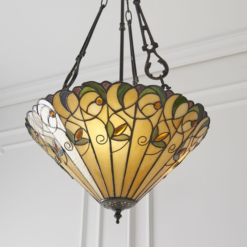 Ceiling Lights - Jamelia - Tiffany Glass & Dark Bronze 3 Light Pendant Interiors1900-70741 - Jamelia - Tiffany Glass & Dark Bronze 3 Light Pendant