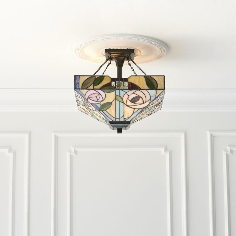Ceiling Lights - Willow - Tiffany Glass & Dark Bronze Medium Flush Interiors1900-70766 - Willow - Tiffany Glass & Dark Bronze Medium Flush