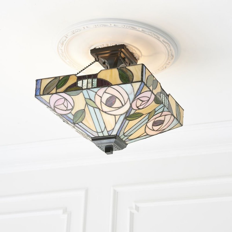Ceiling Lights - Willow - Tiffany Glass & Dark Bronze Medium Flush Interiors1900-70766 - Willow - Tiffany Glass & Dark Bronze Medium Flush