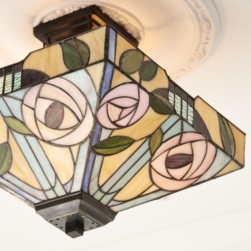 Ceiling Lights - Willow - Tiffany Glass & Dark Bronze Medium Flush Interiors1900-70766 - Willow - Tiffany Glass & Dark Bronze Medium Flush
