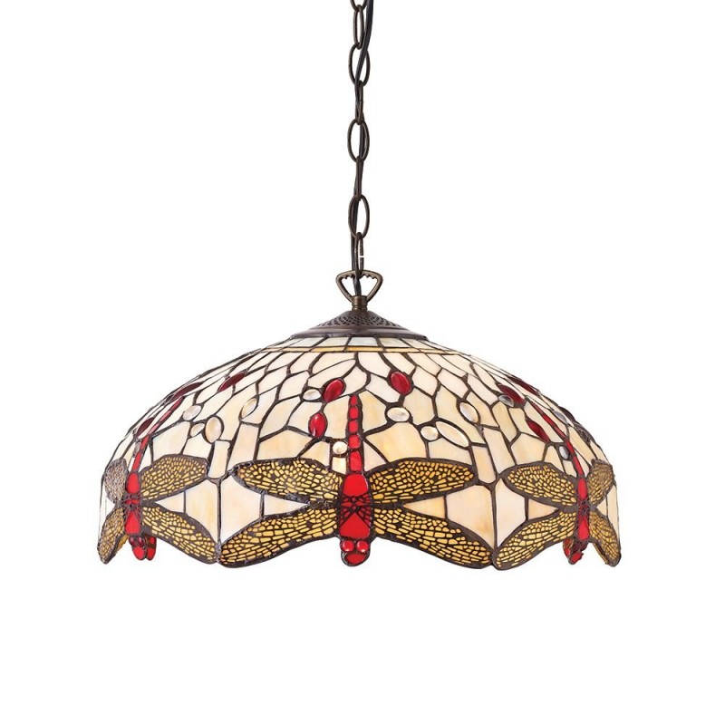 Ceiling Lights - Dragonfly Beige - Tiffany Glass & Dark Bronze Pendant Interiors1900-70824 - Dragonfly Beige - Tiffany Glass & Dark Bronze Pendant