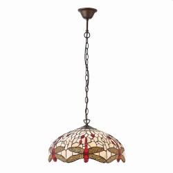 Dragonfly Beige - Satin Black 3 Light Pendant with Tiffany Glass