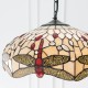 Interiors1900-70824 - Dragonfly Beige - Satin Black 3 Light Pendant with Tiffany Glass