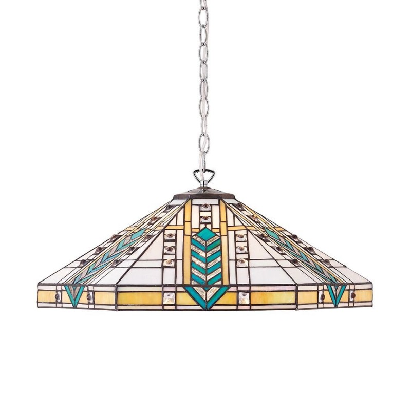 Ceiling Lights - Lloyd - Tiffany Glass & Chrome 3 Light Pendant Interiors1900-70903 - Lloyd - Tiffany Glass & Chrome 3 Light Pendant