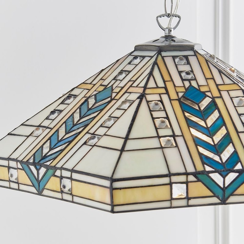 Ceiling Lights - Lloyd - Tiffany Glass & Chrome 3 Light Pendant Interiors1900-70903 - Lloyd - Tiffany Glass & Chrome 3 Light Pendant
