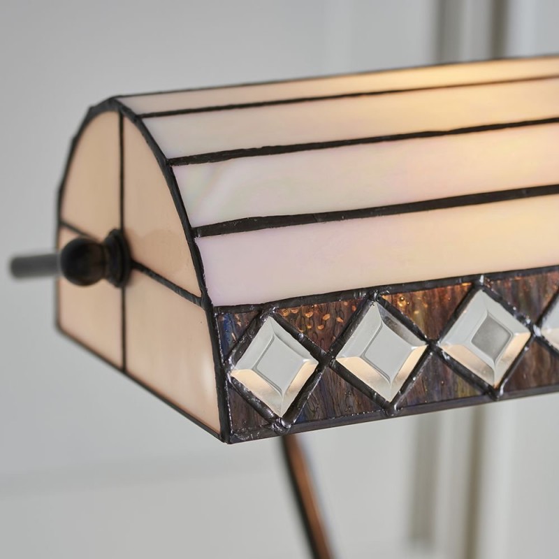 Interiors1900-70908 - Fargo - Tiffany Glass & Dark Bronze Bankers Table Lamp