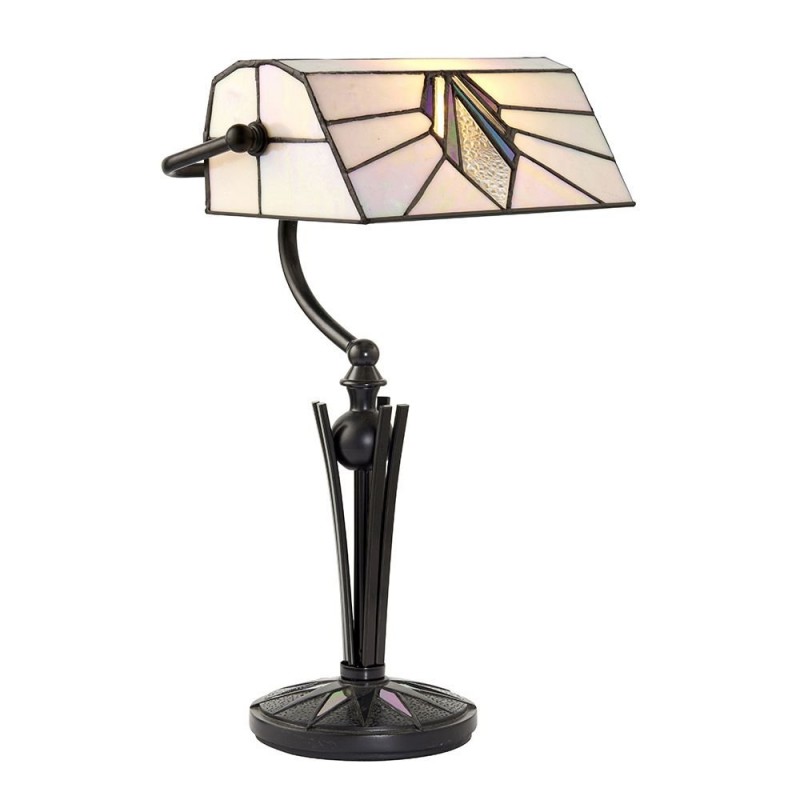 Table & Floor Lamp - Astoria - Tiffany Glass & Black Bankers Table Lamp Interiors1900-70909 - Astoria - Tiffany Glass & Black Bankers Table Lamp