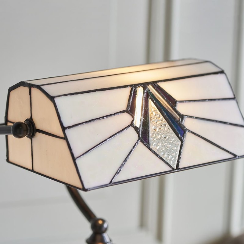 Table & Floor Lamp - Astoria - Tiffany Glass & Black Bankers Table Lamp Interiors1900-70909 - Astoria - Tiffany Glass & Black Bankers Table Lamp