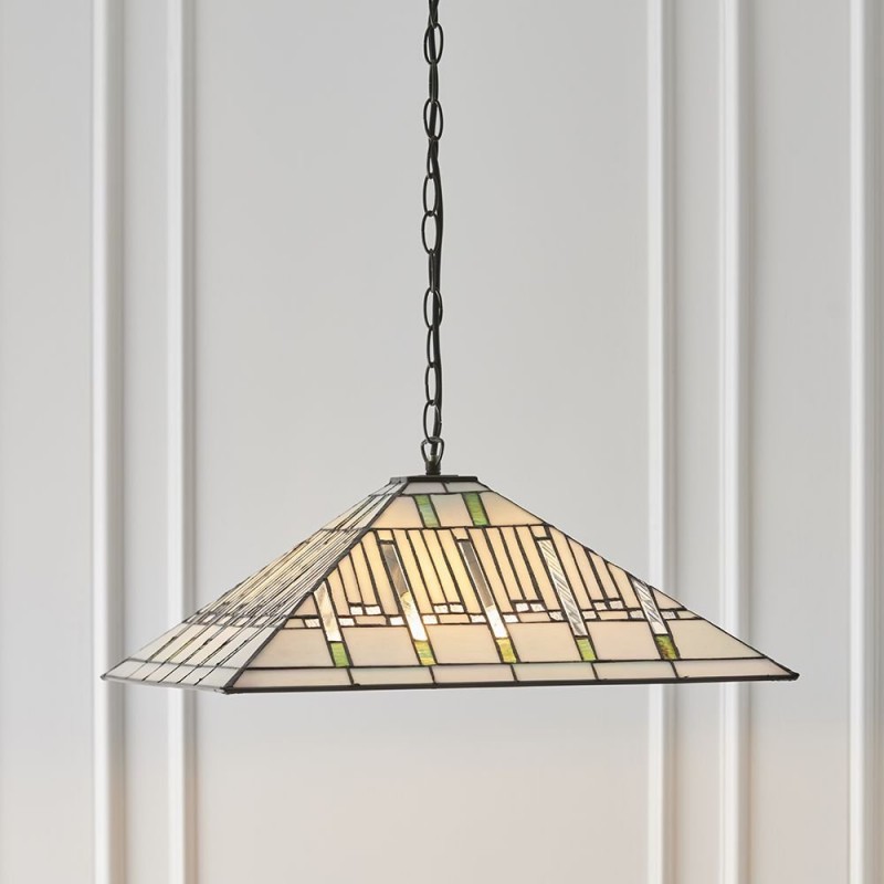 Ceiling Lights - Mission - Tiffany Glass & Dark Bronze 3 Light Pendant Interiors1900-70932 - Mission - Tiffany Glass & Dark Bronze 3 Light Pendant