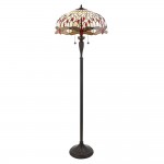 Dragonfly Beige - Satin Black 2 Light Floor Lamp with Tiffany Glass