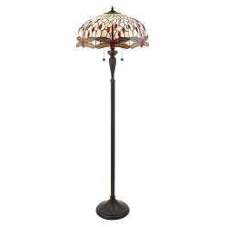 Dragonfly Beige - Satin Black 2 Light Floor Lamp with Tiffany Glass