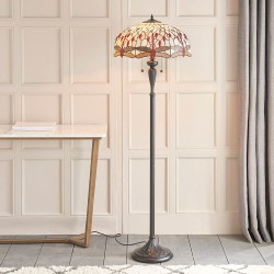 Dragonfly Beige - Satin Black 2 Light Floor Lamp with Tiffany Glass