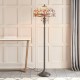 Interiors1900-70940 - Dragonfly Beige - Satin Black 2 Light Floor Lamp with Tiffany Glass