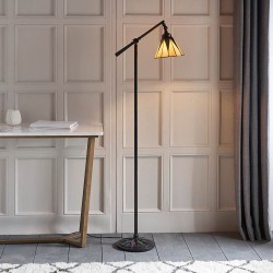 Dark Star - Satin Black Floor Lamp with Tiffany Glass