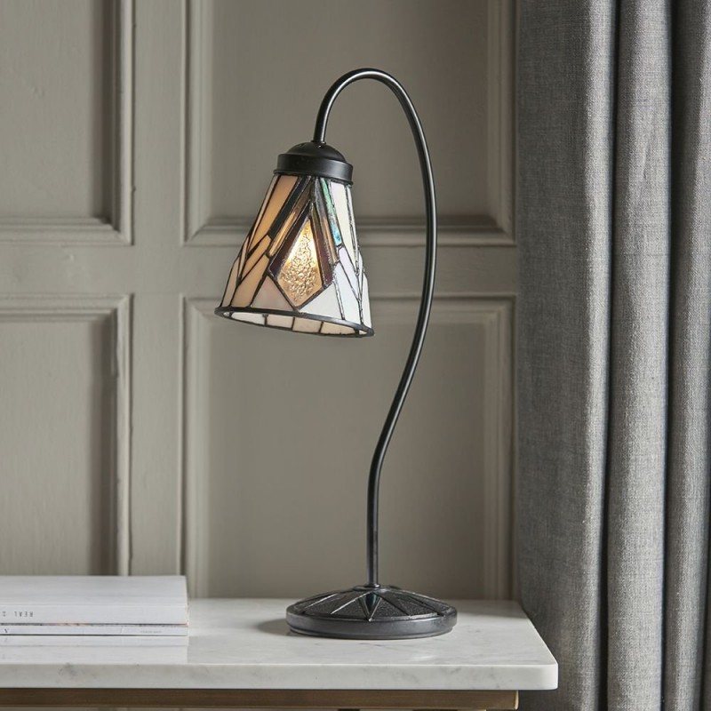 Table & Floor Lamp - Astoria - Tiffany Glass & Dark Bronze Swan Neck Table Lamp Interiors1900-74364 - Astoria - Tiffany Glass & Dark Bronze Swan Neck Table Lamp