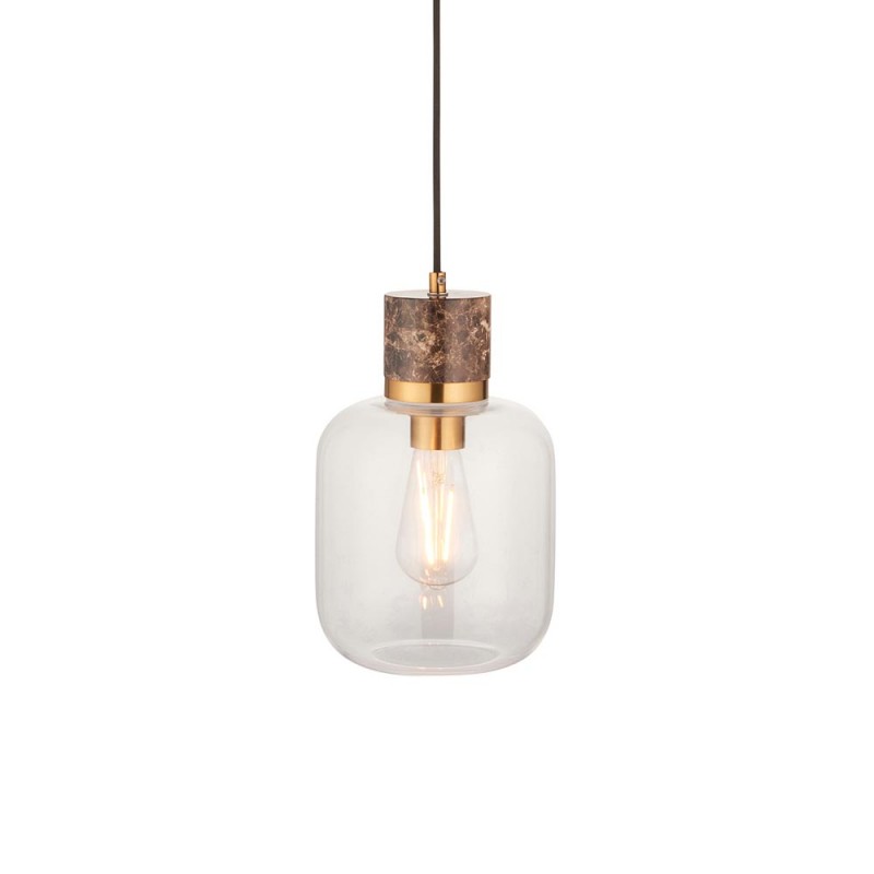 - Travi - Dark Brown Emperador Marble Pendant with Clear Glass Endon-120659 - Travi - Dark Brown Emperador Marble Pendant with Clear Glass