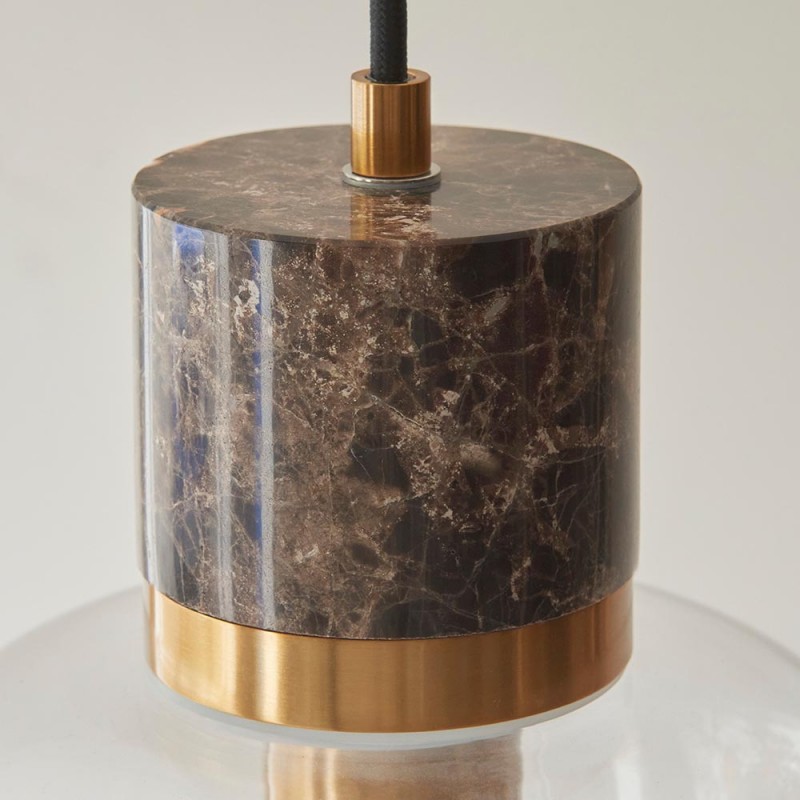 - Travi - Dark Brown Emperador Marble Pendant with Clear Glass Endon-120659 - Travi - Dark Brown Emperador Marble Pendant with Clear Glass