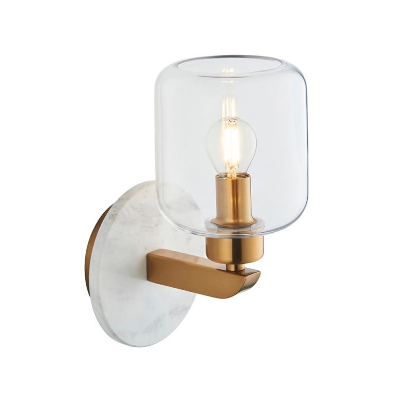 - Travi - White Volakas Marble Wall Lamp with Clear Glass Endon-120660 - Travi - White Volakas Marble Wall Lamp with Clear Glass