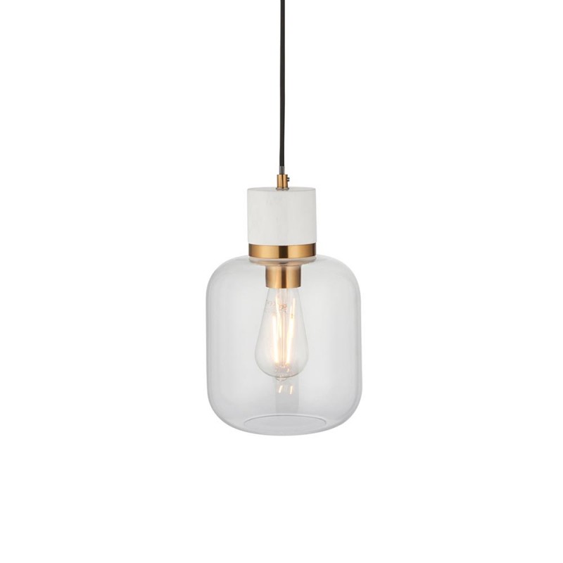 - Travi - White Volakas Marble Pendant with Clear Glass Endon-120661 - Travi - White Volakas Marble Pendant with Clear Glass