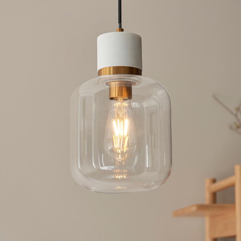 - Travi - White Volakas Marble Pendant with Clear Glass Endon-120661 - Travi - White Volakas Marble Pendant with Clear Glass