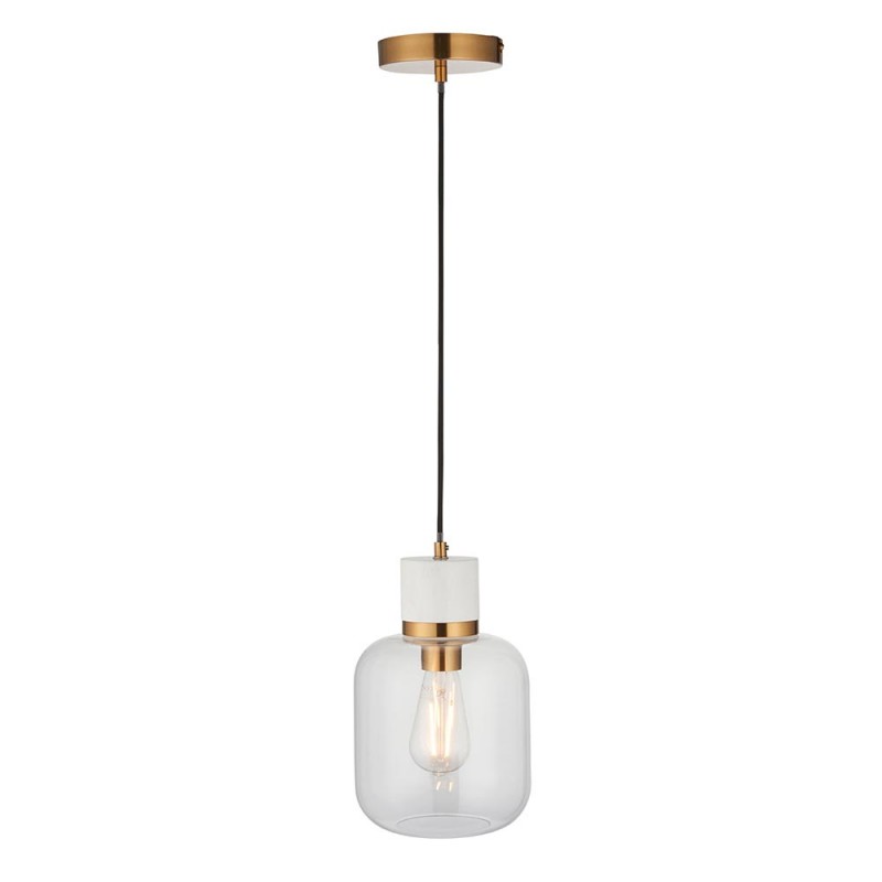 - Travi - White Volakas Marble Pendant with Clear Glass Endon-120661 - Travi - White Volakas Marble Pendant with Clear Glass
