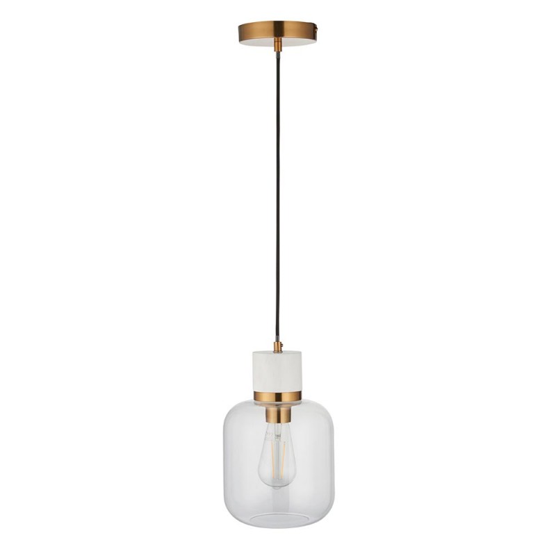 - Travi - White Volakas Marble Pendant with Clear Glass Endon-120661 - Travi - White Volakas Marble Pendant with Clear Glass