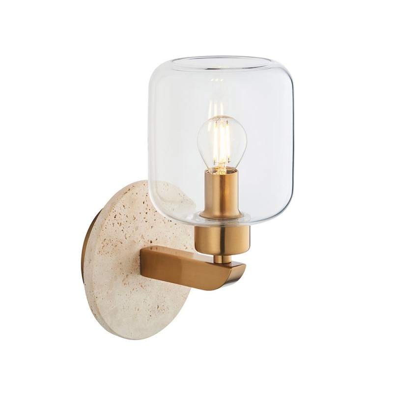 - Travi - Natural Travertine Stone Wall Lamp with Clear Glass Endon-120662 - Travi - Natural Travertine Stone Wall Lamp with Clear Glass