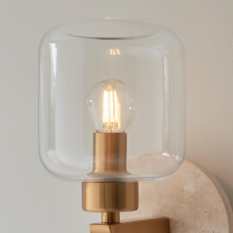 - Travi - Natural Travertine Stone Wall Lamp with Clear Glass Endon-120662 - Travi - Natural Travertine Stone Wall Lamp with Clear Glass
