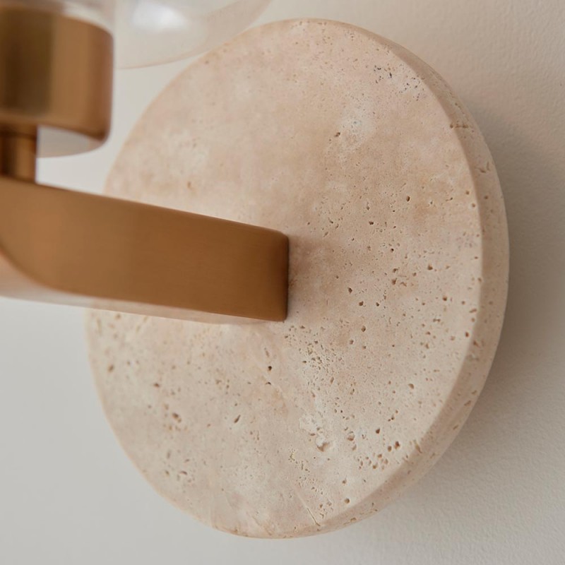 - Travi - Natural Travertine Stone Wall Lamp with Clear Glass Endon-120662 - Travi - Natural Travertine Stone Wall Lamp with Clear Glass