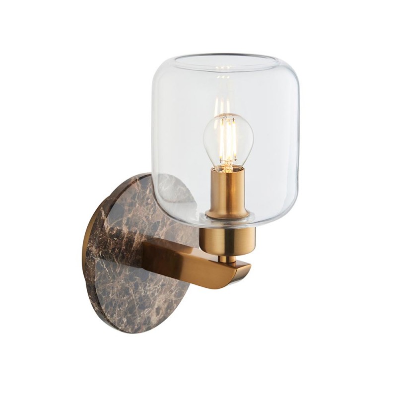 - Travi - Dark Brown Emperador Marble Wall Lamp with Clear Glass Endon-120663 - Travi - Dark Brown Emperador Marble Wall Lamp with Clear Glass