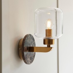 Travi - Dark Brown Emperador Marble Wall Lamp with Clear Glass Travi - Dark Brown Emperador Marble Wall Lamp with Clear Glass